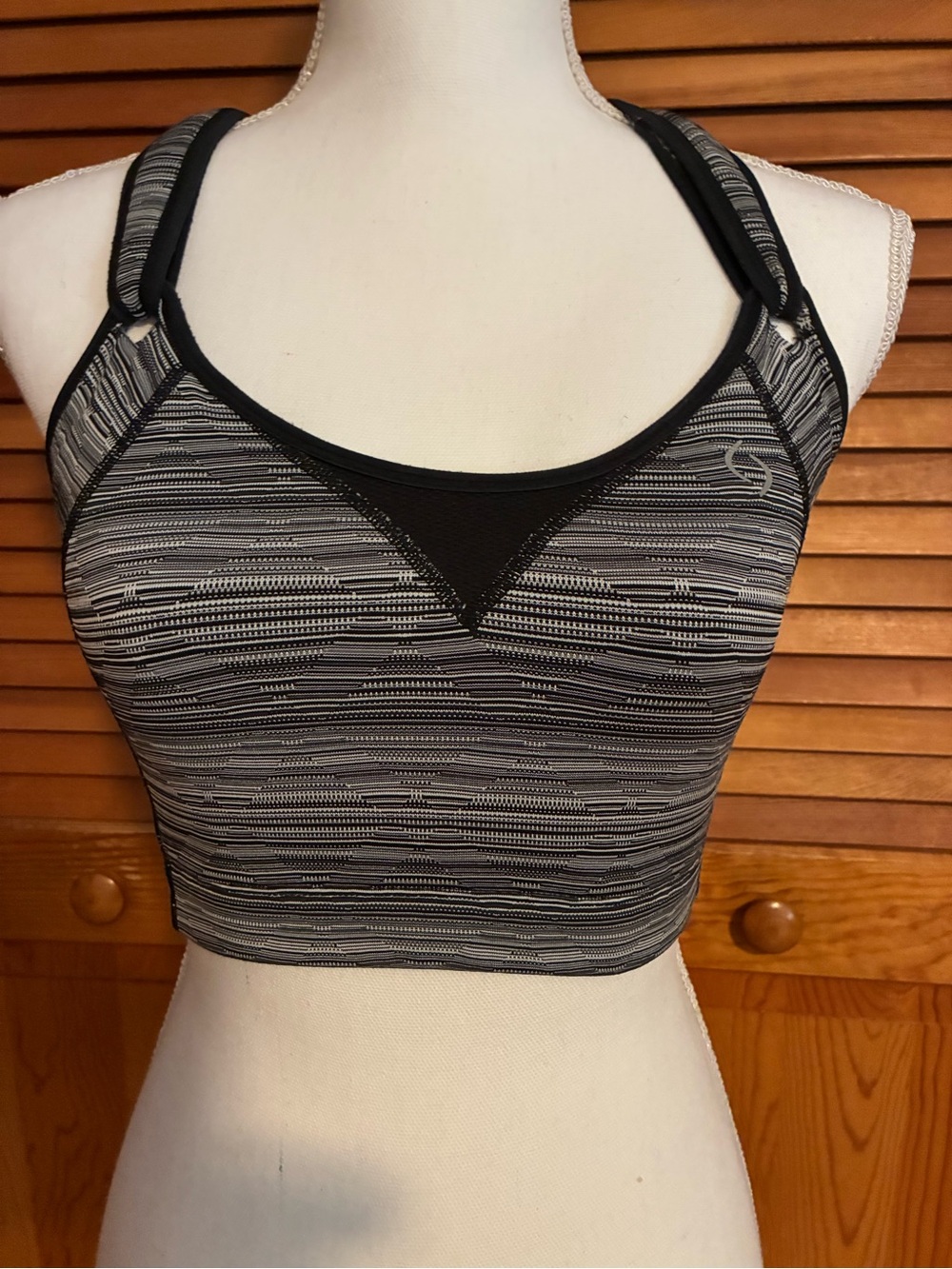 Moving Comfort Black and Gray Striped Sports Bra